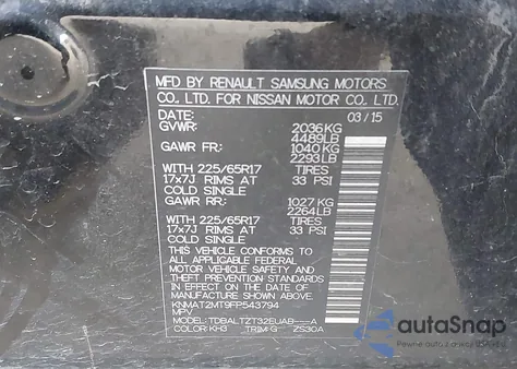 2015 Nissan Rogue Sv из США, поврежденный, VIN KNMAT2MT9FP543794